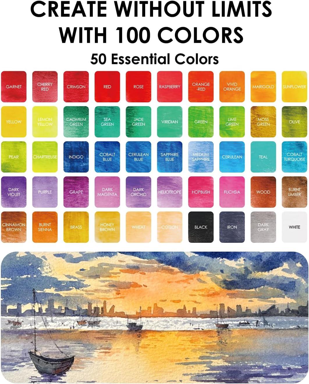 imageGrabie 50 Colors Watercolor Paint Set Detail Paint Brush Included Watercolor Paints Painting Sets Art Supplies for Painting Travel Watercolor Set Amateur Hobbyists100 ColorsPremium