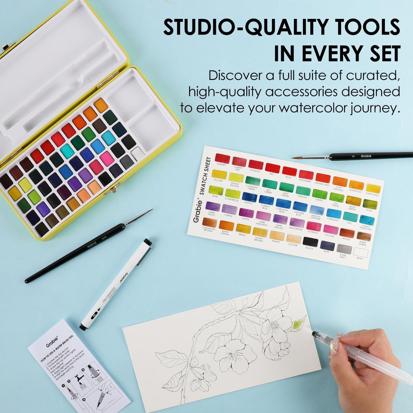 imageGrabie 50 Colors Watercolor Paint Set Detail Paint Brush Included Watercolor Paints Painting Sets Art Supplies for Painting Travel Watercolor Set Amateur Hobbyists50 ColorsPremium