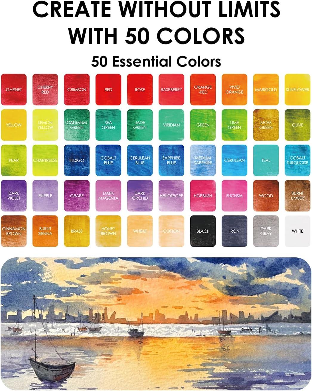imageGrabie 50 Colors Watercolor Paint Set Detail Paint Brush Included Watercolor Paints Painting Sets Art Supplies for Painting Travel Watercolor Set Amateur Hobbyists50 ColorsPremium
