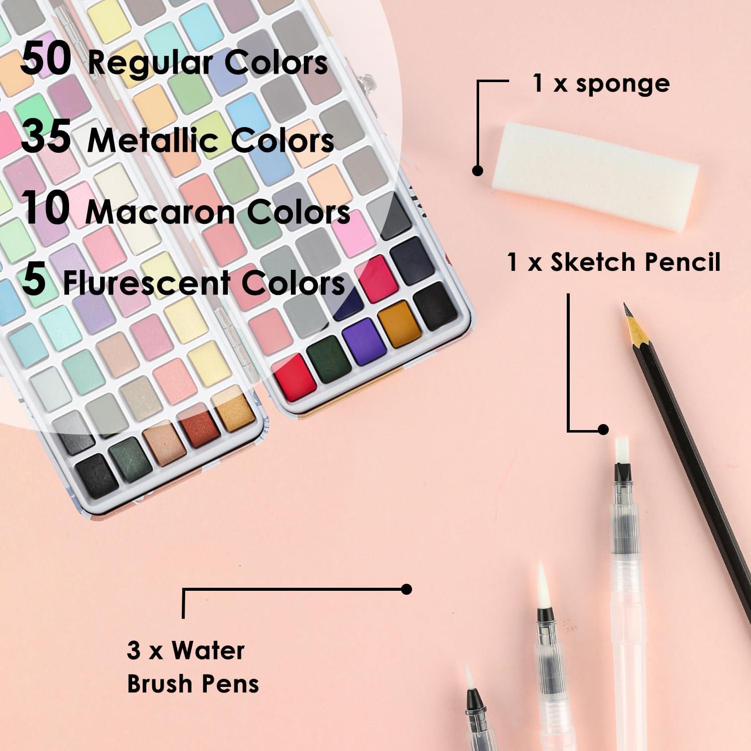 imageGrabie 50 Colors Watercolor Paint Set Detail Paint Brush Included Watercolor Paints Painting Sets Art Supplies for Painting Travel Watercolor Set Amateur Hobbyists100 Colors