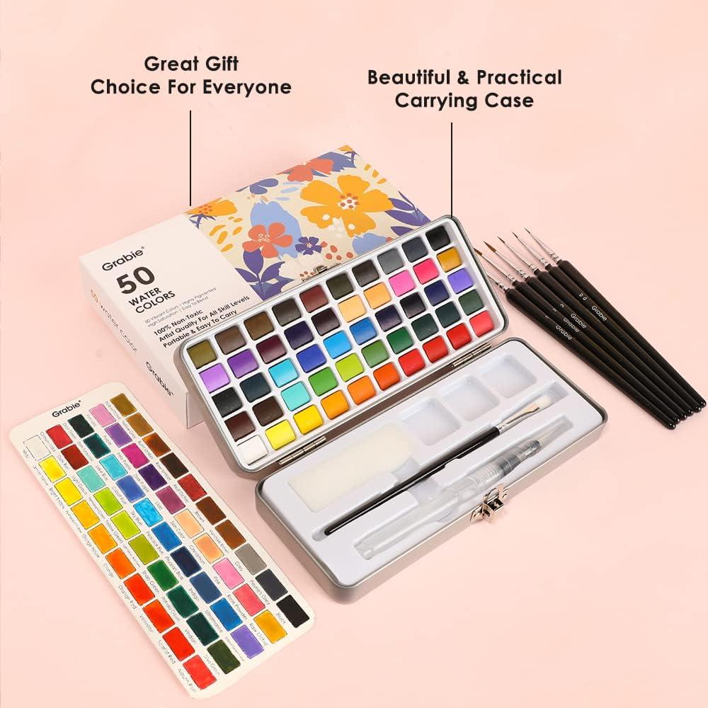 imageGrabie 50 Colors Watercolor Paint Set Detail Paint Brush Included Watercolor Paints Painting Sets Art Supplies for Painting Travel Watercolor Set Amateur Hobbyists50 Colors