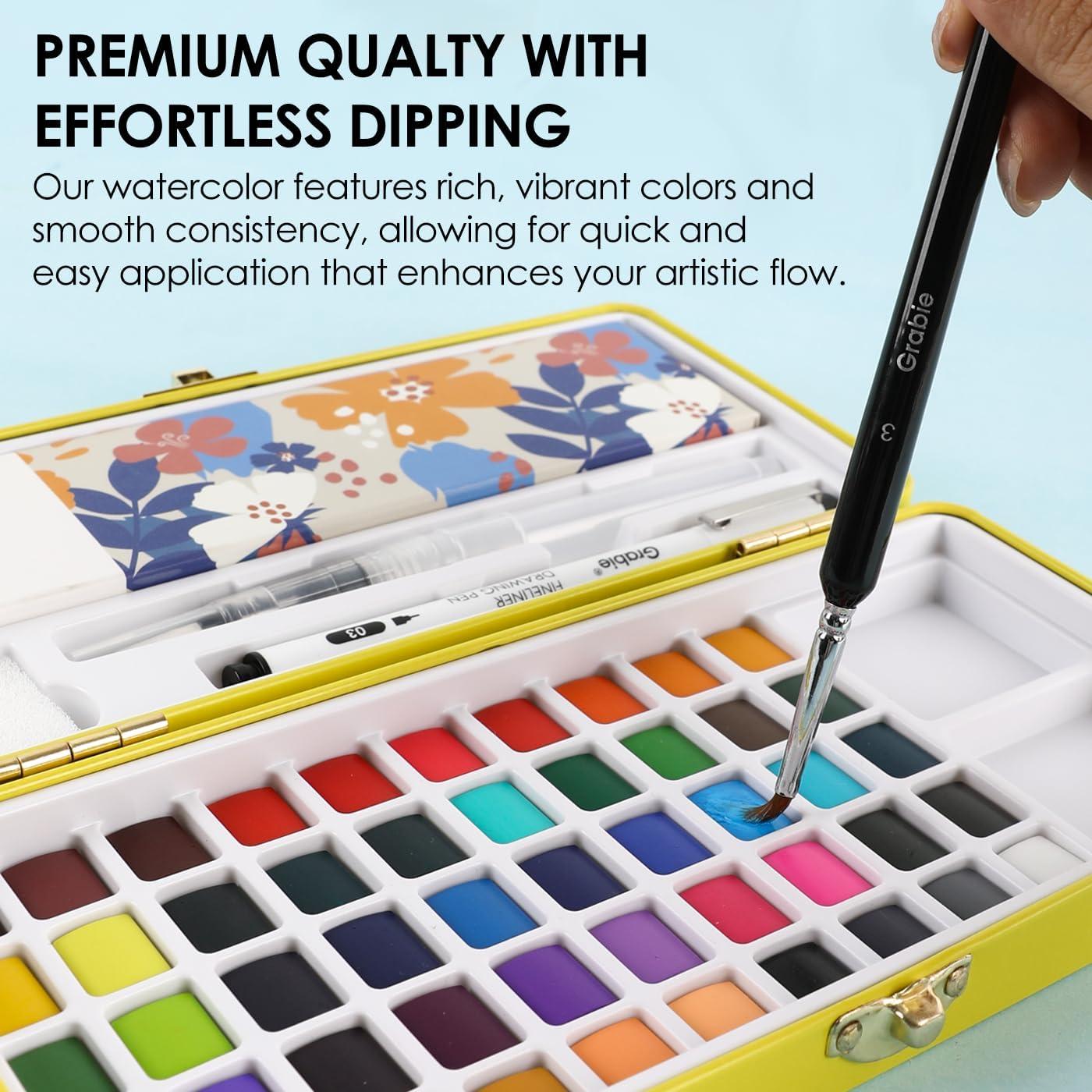 imageGrabie 50 Colors Watercolor Paint Set Detail Paint Brush Included Watercolor Paints Painting Sets Art Supplies for Painting Travel Watercolor Set Amateur Hobbyists50 ColorsPremium