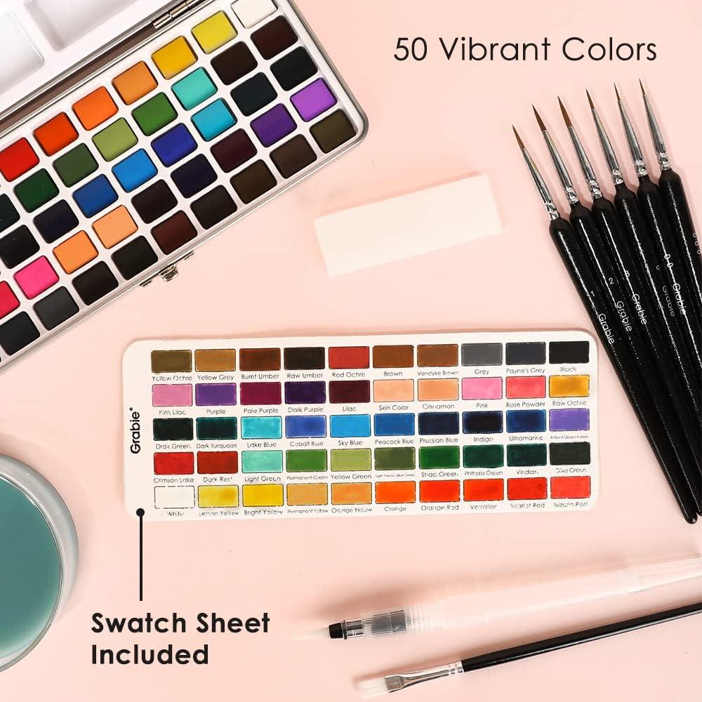 imageGrabie 50 Colors Watercolor Paint Set Detail Paint Brush Included Watercolor Paints Painting Sets Art Supplies for Painting Travel Watercolor Set Amateur Hobbyists50 Colors