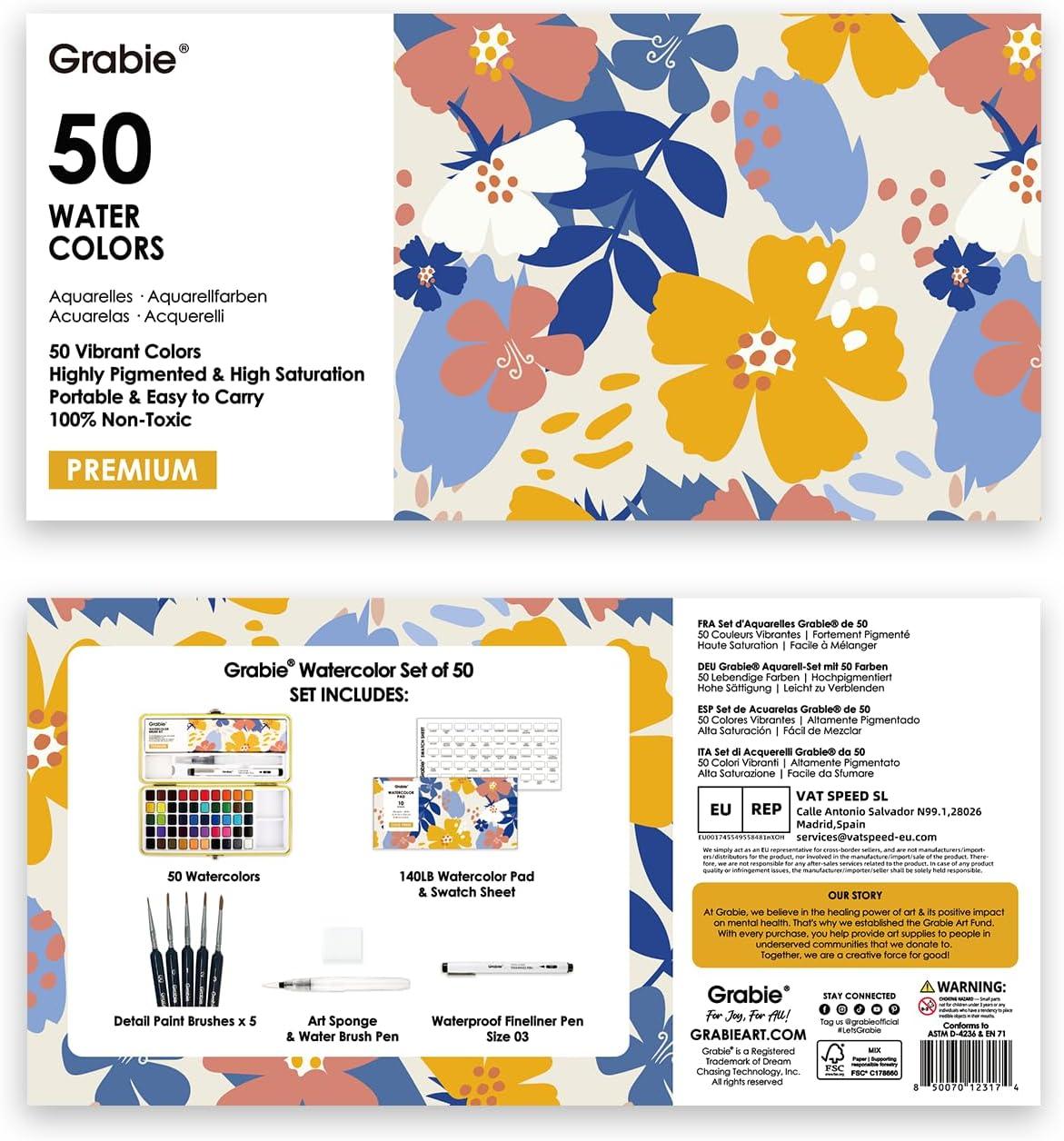 imageGrabie 50 Colors Watercolor Paint Set Detail Paint Brush Included Watercolor Paints Painting Sets Art Supplies for Painting Travel Watercolor Set Amateur Hobbyists50 ColorsPremium