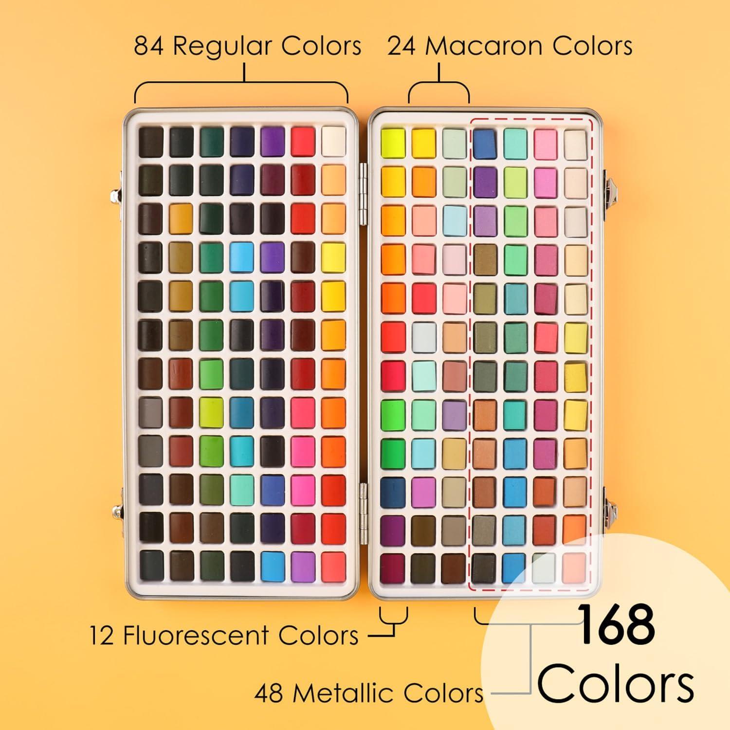 imageGrabie 50 Colors Watercolor Paint Set Detail Paint Brush Included Watercolor Paints Painting Sets Art Supplies for Painting Travel Watercolor Set Amateur Hobbyists168 Colors