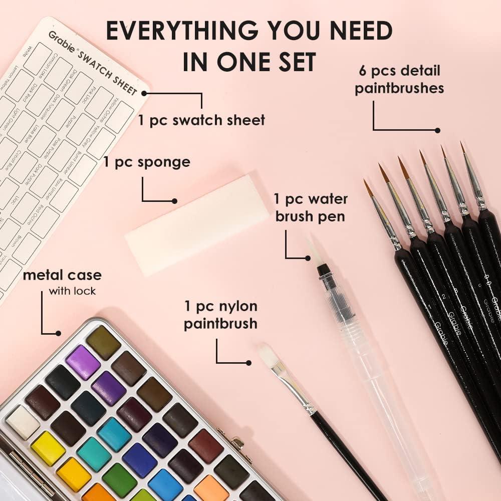 imageGrabie 50 Colors Watercolor Paint Set Detail Paint Brush Included Watercolor Paints Painting Sets Art Supplies for Painting Travel Watercolor Set Amateur Hobbyists50 Colors