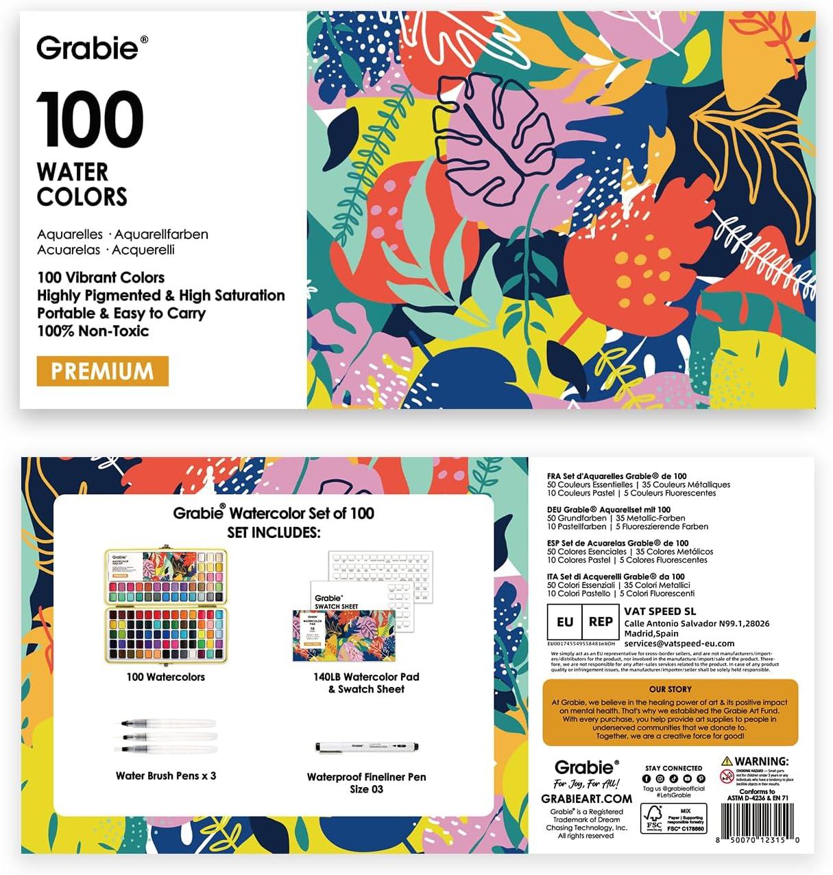 imageGrabie 50 Colors Watercolor Paint Set Detail Paint Brush Included Watercolor Paints Painting Sets Art Supplies for Painting Travel Watercolor Set Amateur Hobbyists100 ColorsPremium