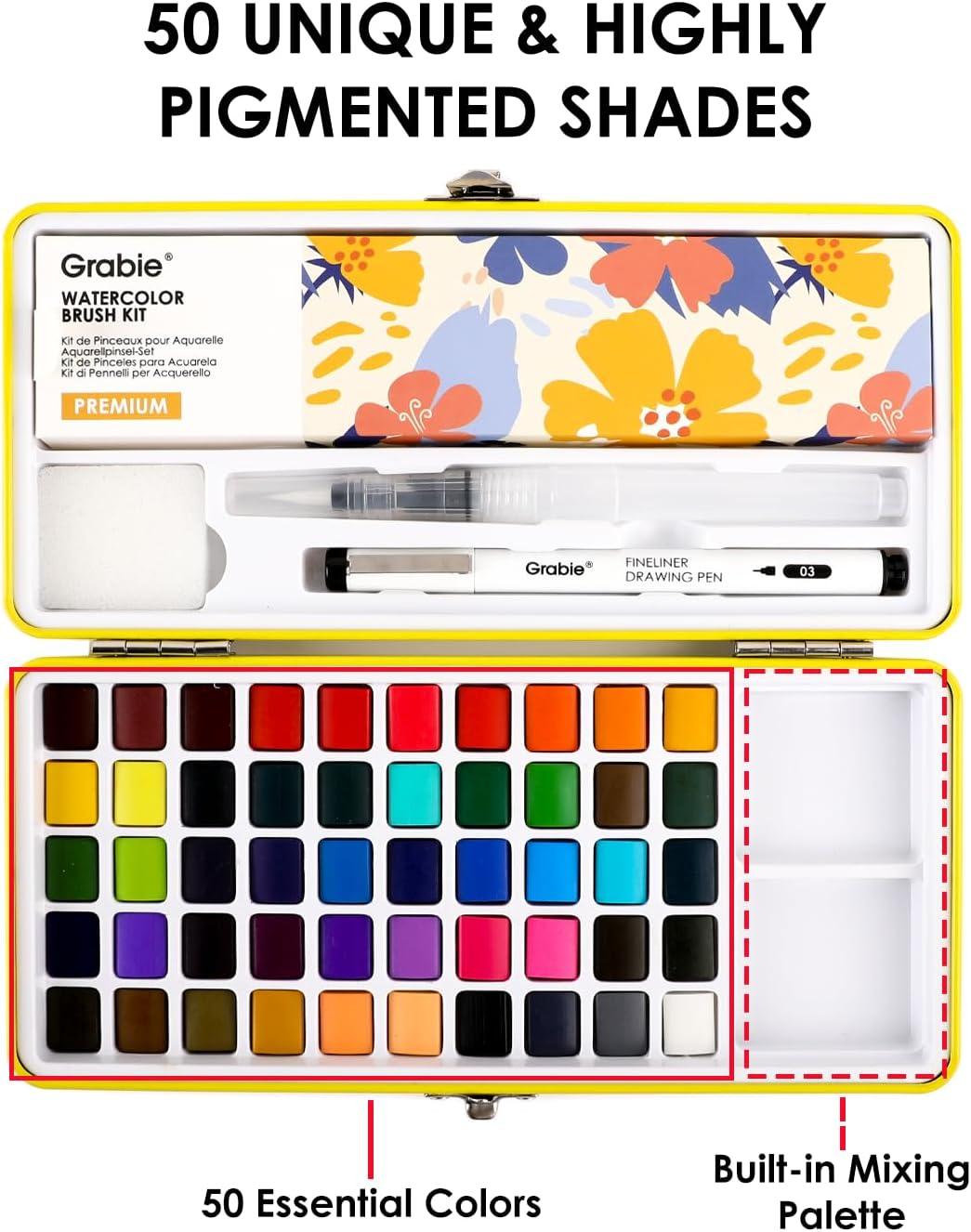 imageGrabie 50 Colors Watercolor Paint Set Detail Paint Brush Included Watercolor Paints Painting Sets Art Supplies for Painting Travel Watercolor Set Amateur Hobbyists50 ColorsPremium