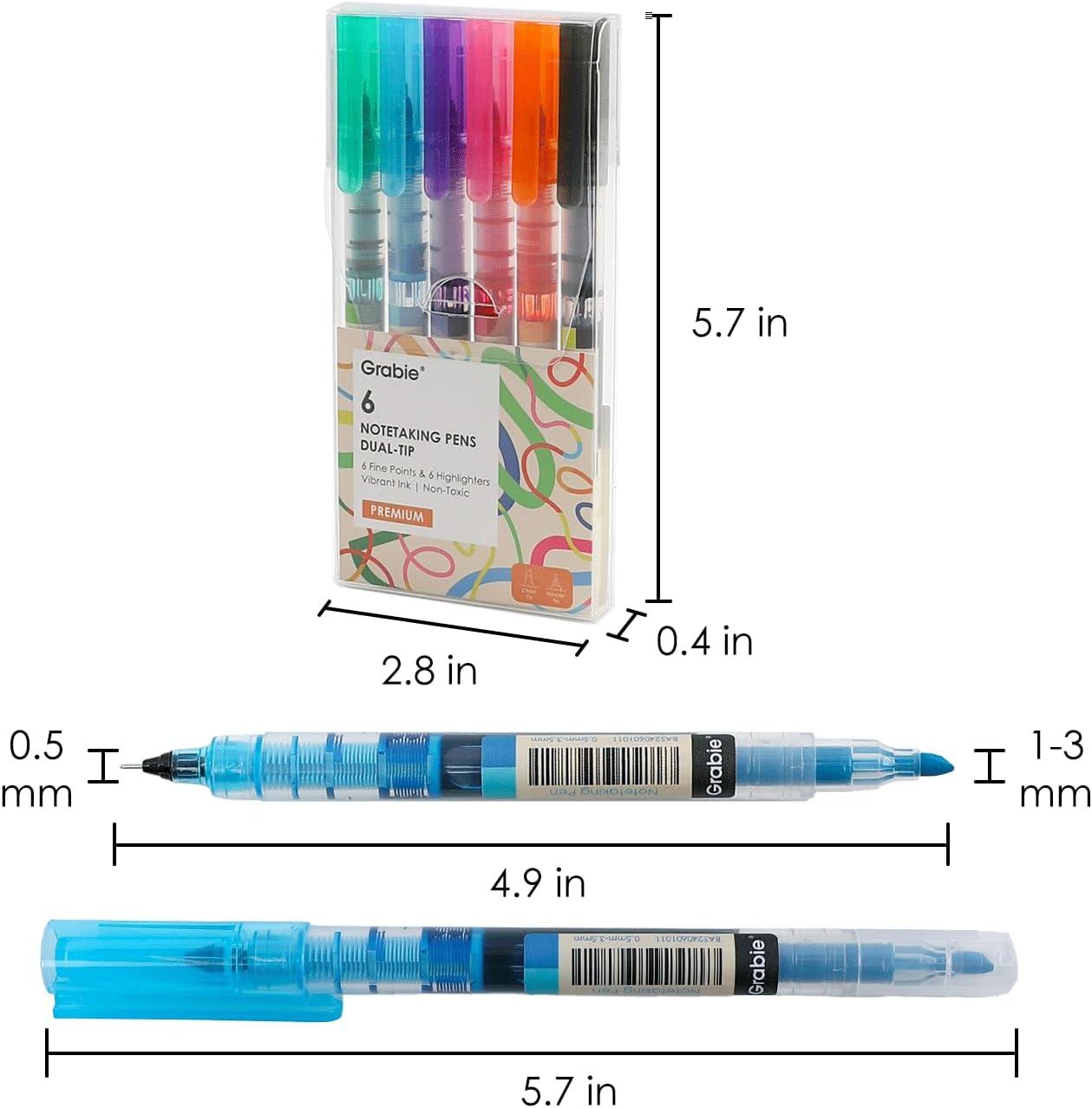 imageGrabie Dual Tip Notetaking Pens 35mm Chisel  05mm Needle Dual Tip Highlighter Markers for Journaling Colored Pens for Note Taking and Adult Coloring Books 2 value pack2 value pack
