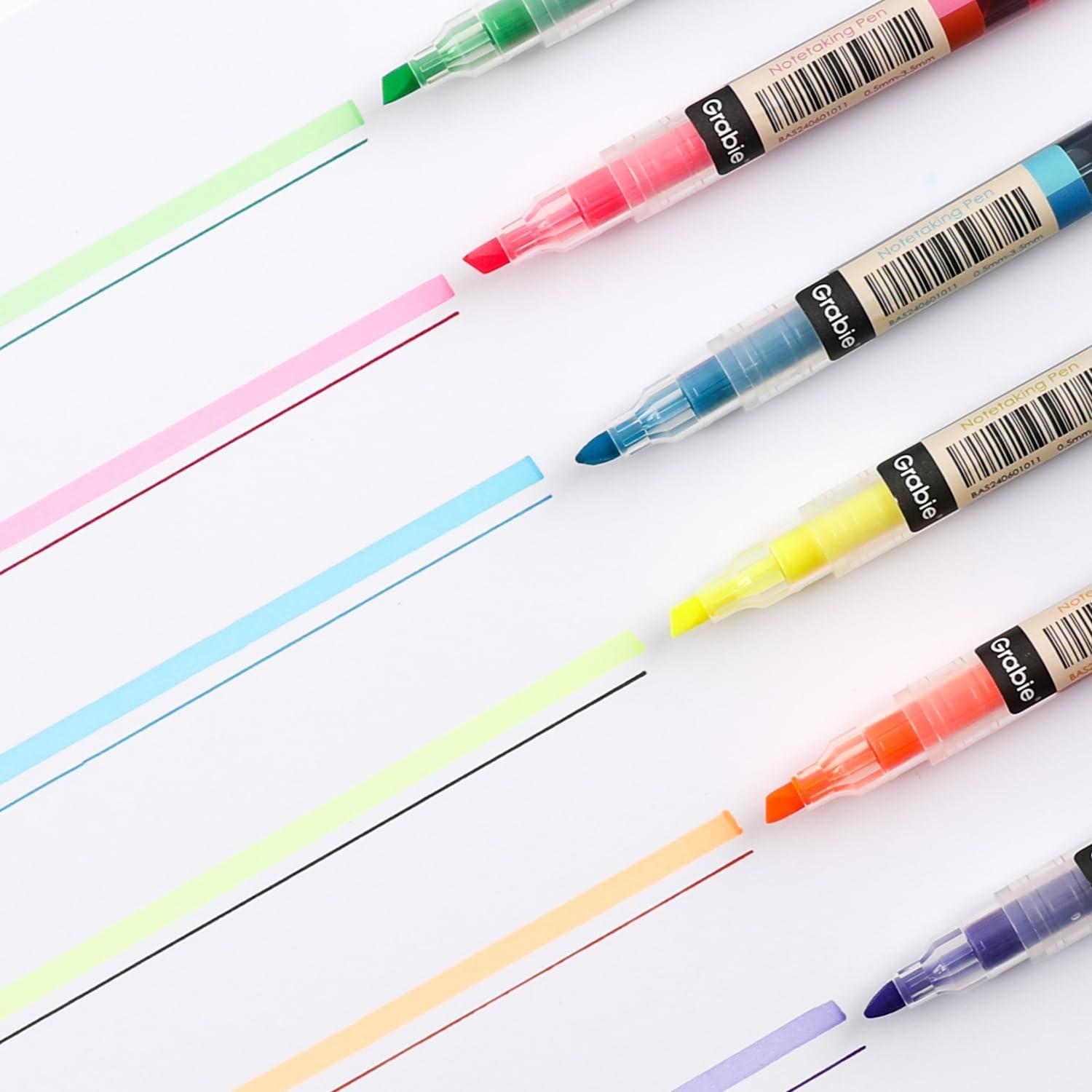 imageGrabie Dual Tip Notetaking Pens 35mm Chisel  05mm Needle Dual Tip Highlighter Markers for Journaling Colored Pens for Note Taking and Adult Coloring Books 2 value packVivid Splash