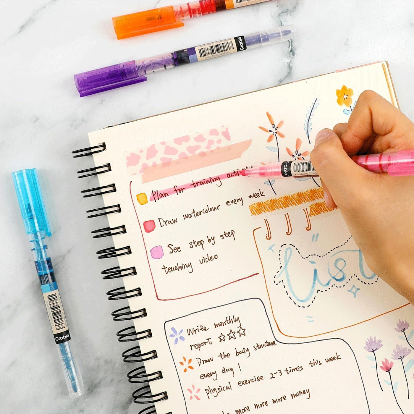 imageGrabie Dual Tip Notetaking Pens 35mm Chisel  05mm Needle Dual Tip Highlighter Markers for Journaling Colored Pens for Note Taking and Adult Coloring Books 2 value packVivid Splash
