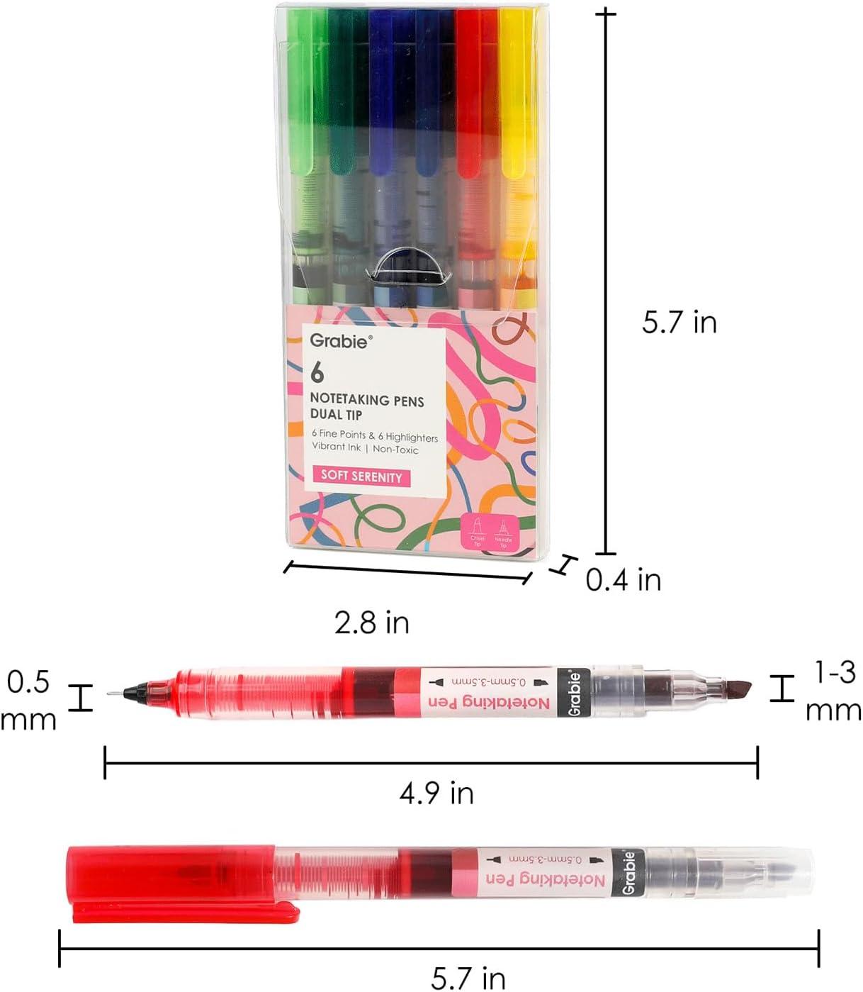 imageGrabie Dual Tip Notetaking Pens 35mm Chisel  05mm Needle Dual Tip Highlighter Markers for Journaling Colored Pens for Note Taking and Adult Coloring Books 2 value packSoft Serenity