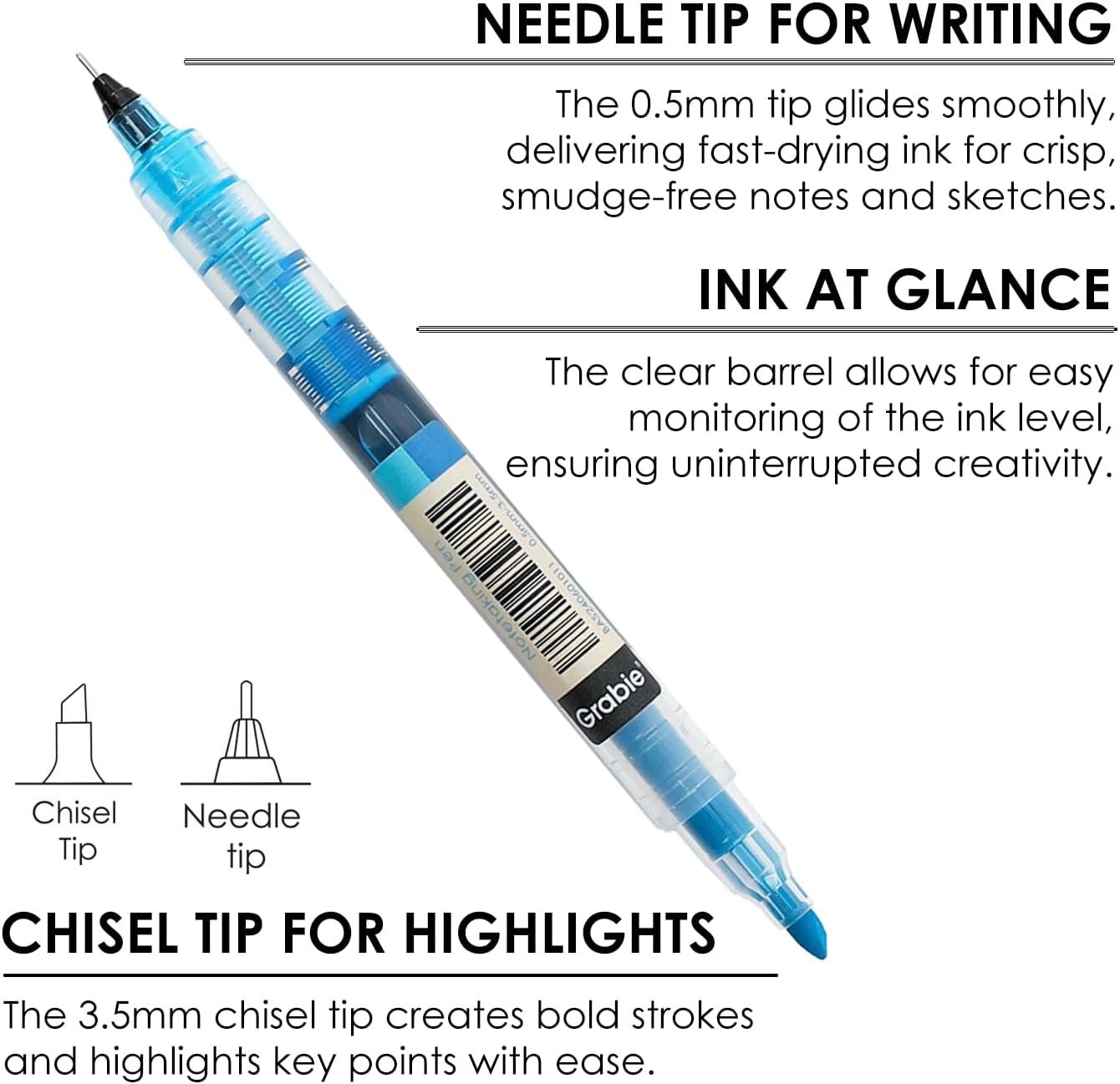 imageGrabie Dual Tip Notetaking Pens 35mm Chisel  05mm Needle Dual Tip Highlighter Markers for Journaling Colored Pens for Note Taking and Adult Coloring Books 2 value packSoft Serenity