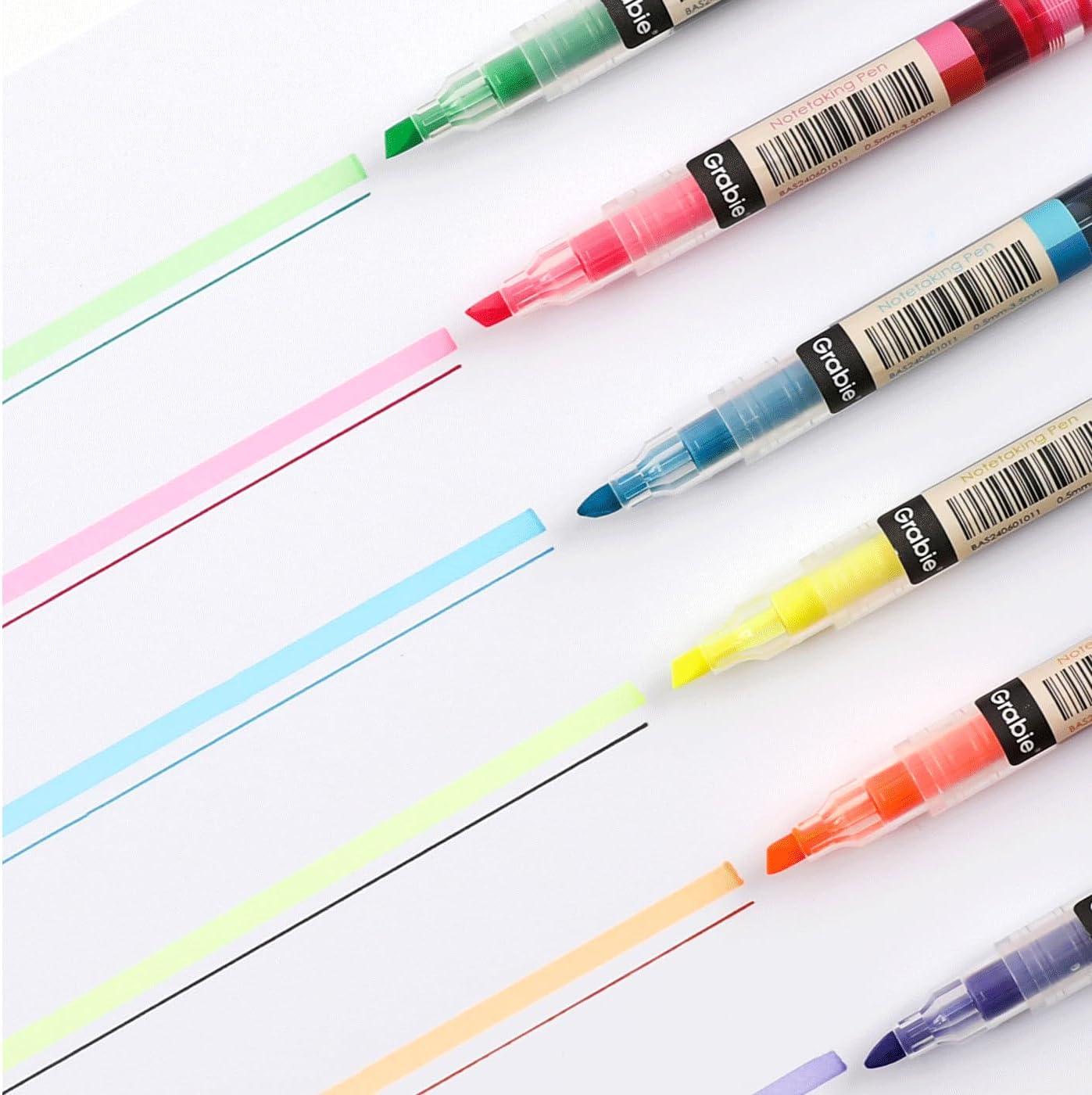 imageGrabie Dual Tip Notetaking Pens 35mm Chisel  05mm Needle Dual Tip Highlighter Markers for Journaling Colored Pens for Note Taking and Adult Coloring Books 2 value pack2 value pack