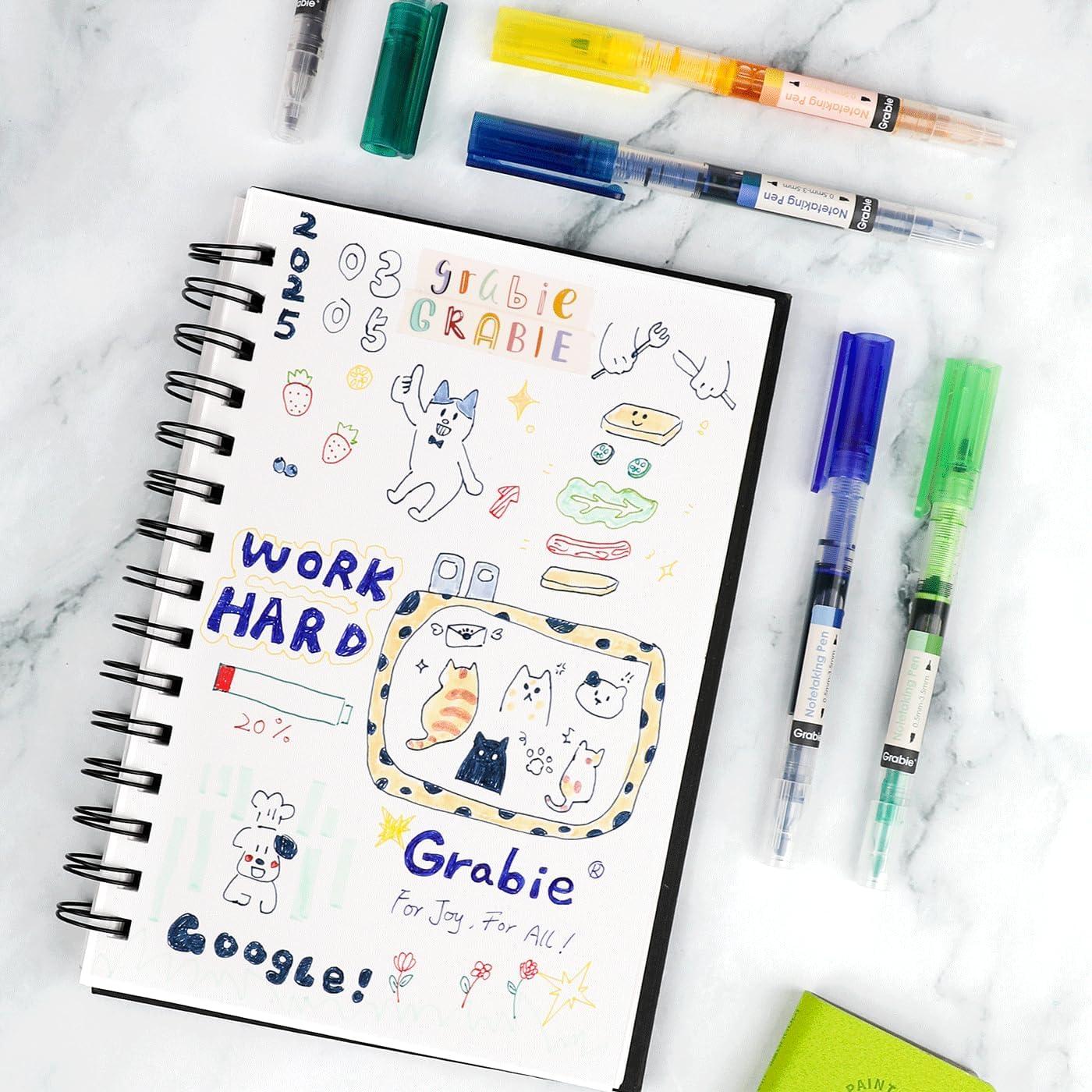 imageGrabie Dual Tip Notetaking Pens 35mm Chisel  05mm Needle Dual Tip Highlighter Markers for Journaling Colored Pens for Note Taking and Adult Coloring Books 2 value packSoft Serenity