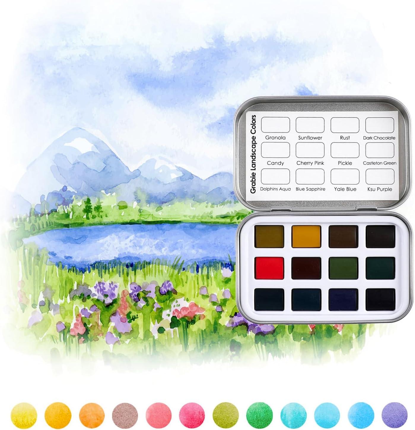 imageGrabie Pocket Watercolor Set60 Colors Travel Watercolor Paint Bulk Art Supplies for Painting Great Watercolor Set for Artists Amateur Hobbyists and Painting5 Sets Value Bundle