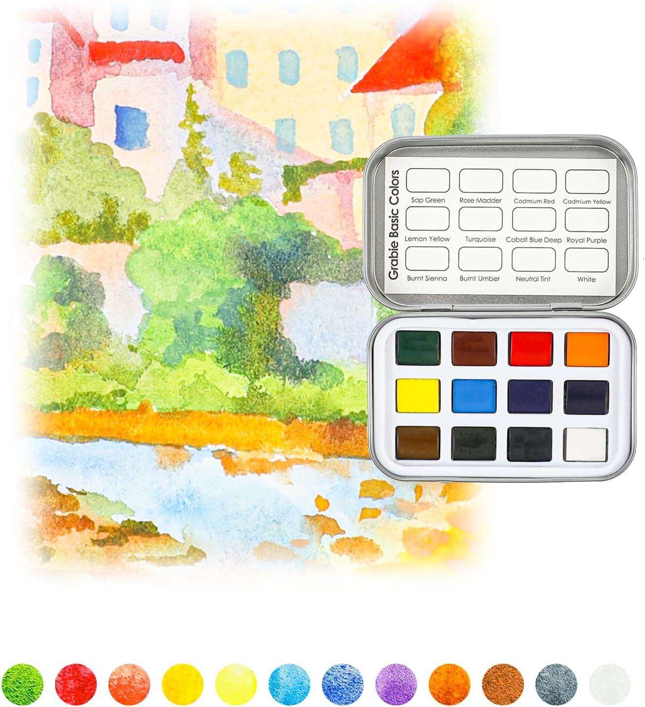 imageGrabie Pocket Watercolor Set60 Colors Travel Watercolor Paint Bulk Art Supplies for Painting Great Watercolor Set for Artists Amateur Hobbyists and Painting5 Sets Value Bundle