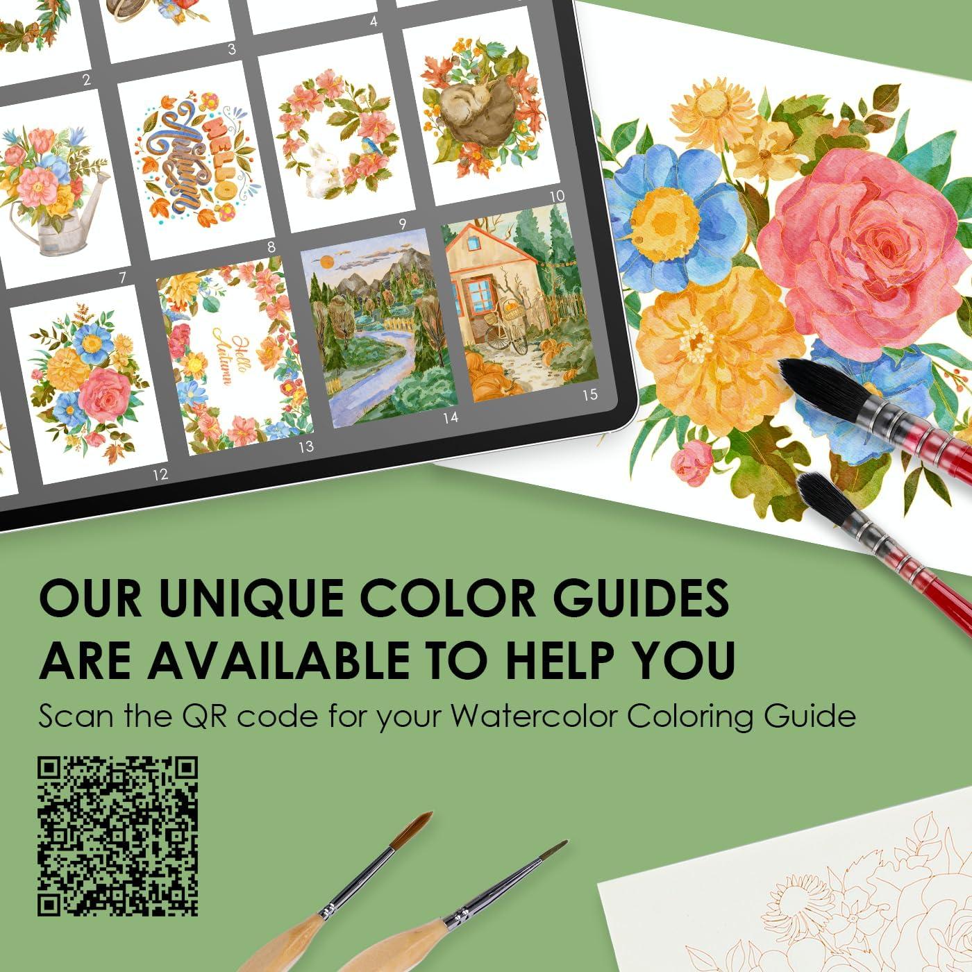 imageGrabie Watercolor Coloring Book 15 Sheets Art Pad A5 83 x 58 Cotton Watercolor Book for AdultsFloralAutumn