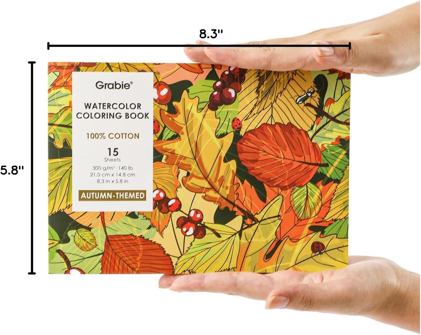 imageGrabie Watercolor Coloring Book 15 Sheets Art Pad A5 83 x 58 Cotton Watercolor Book for AdultsFloralAutumn