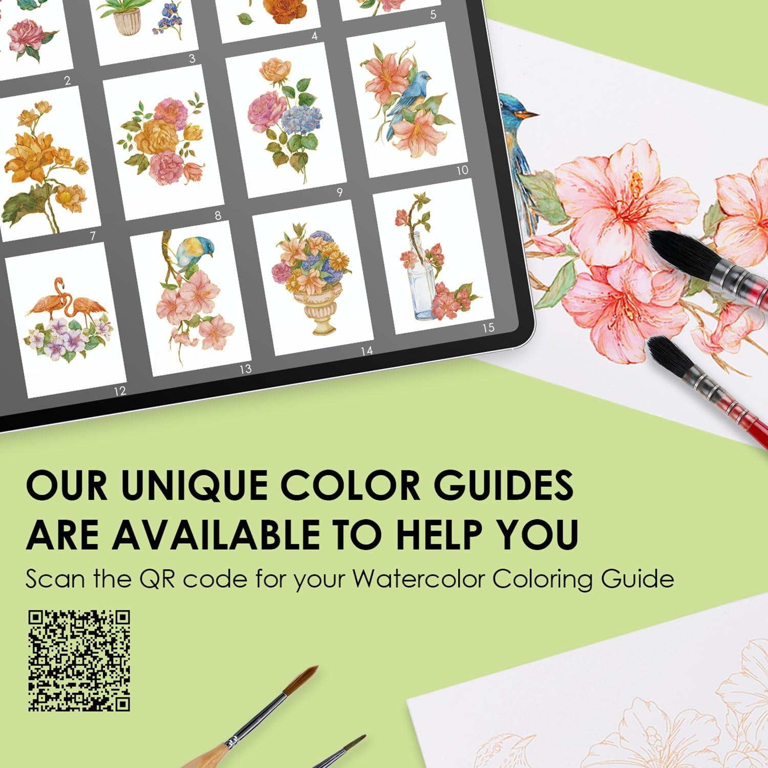 imageGrabie Watercolor Coloring Book 15 Sheets Art Pad A5 83 x 58 Cotton Watercolor Book for AdultsFloralFloral