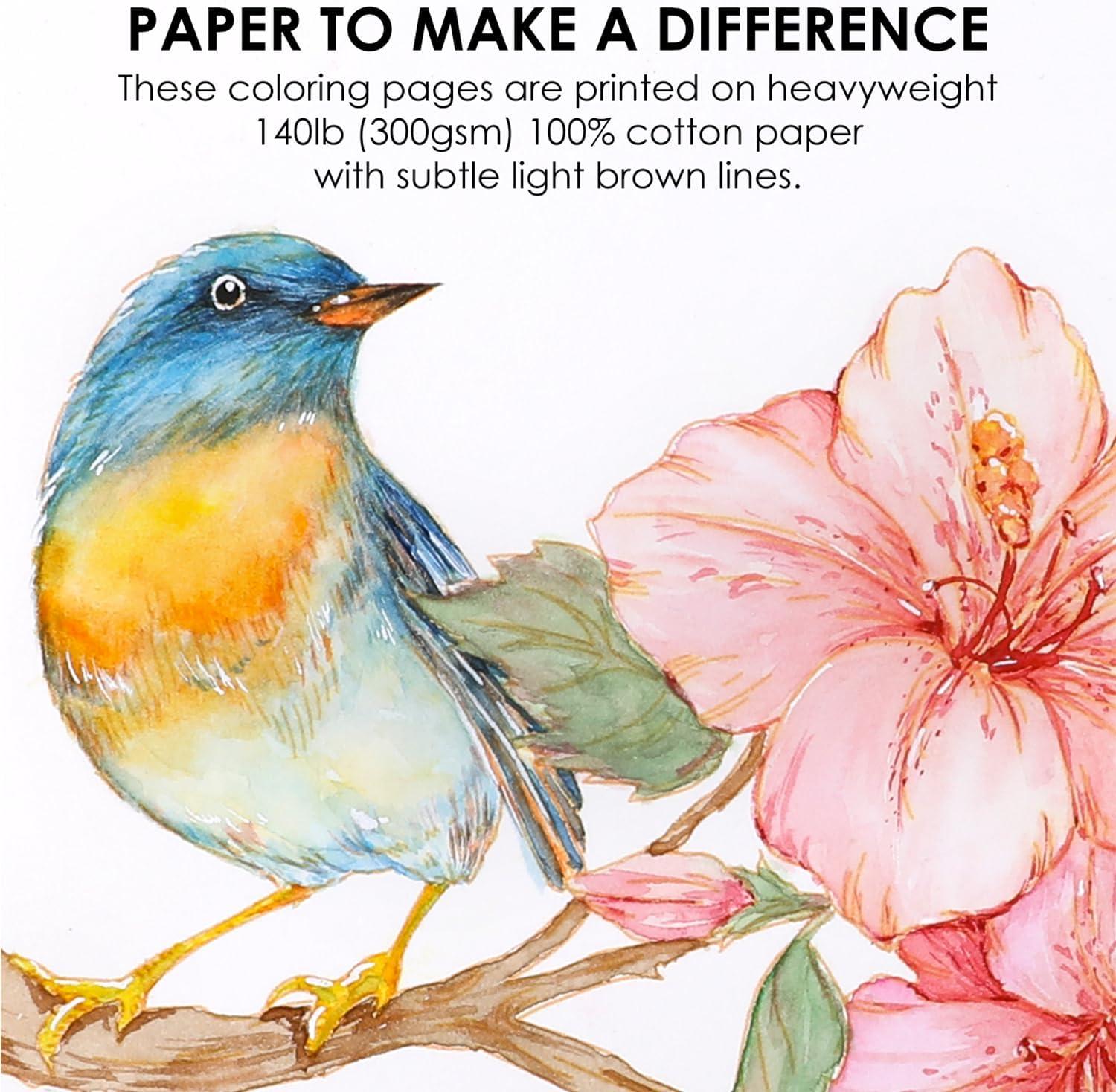 imageGrabie Watercolor Coloring Book 15 Sheets Art Pad A5 83 x 58 Cotton Watercolor Book for AdultsFloralFloral