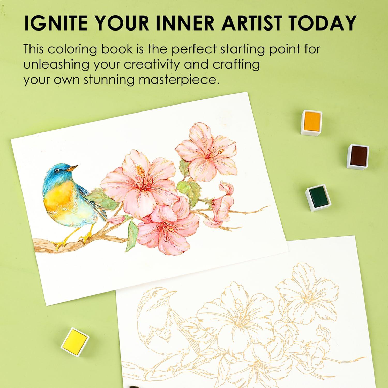 imageGrabie Watercolor Coloring Book 15 Sheets Art Pad A5 83 x 58 Cotton Watercolor Book for AdultsFloralFloral