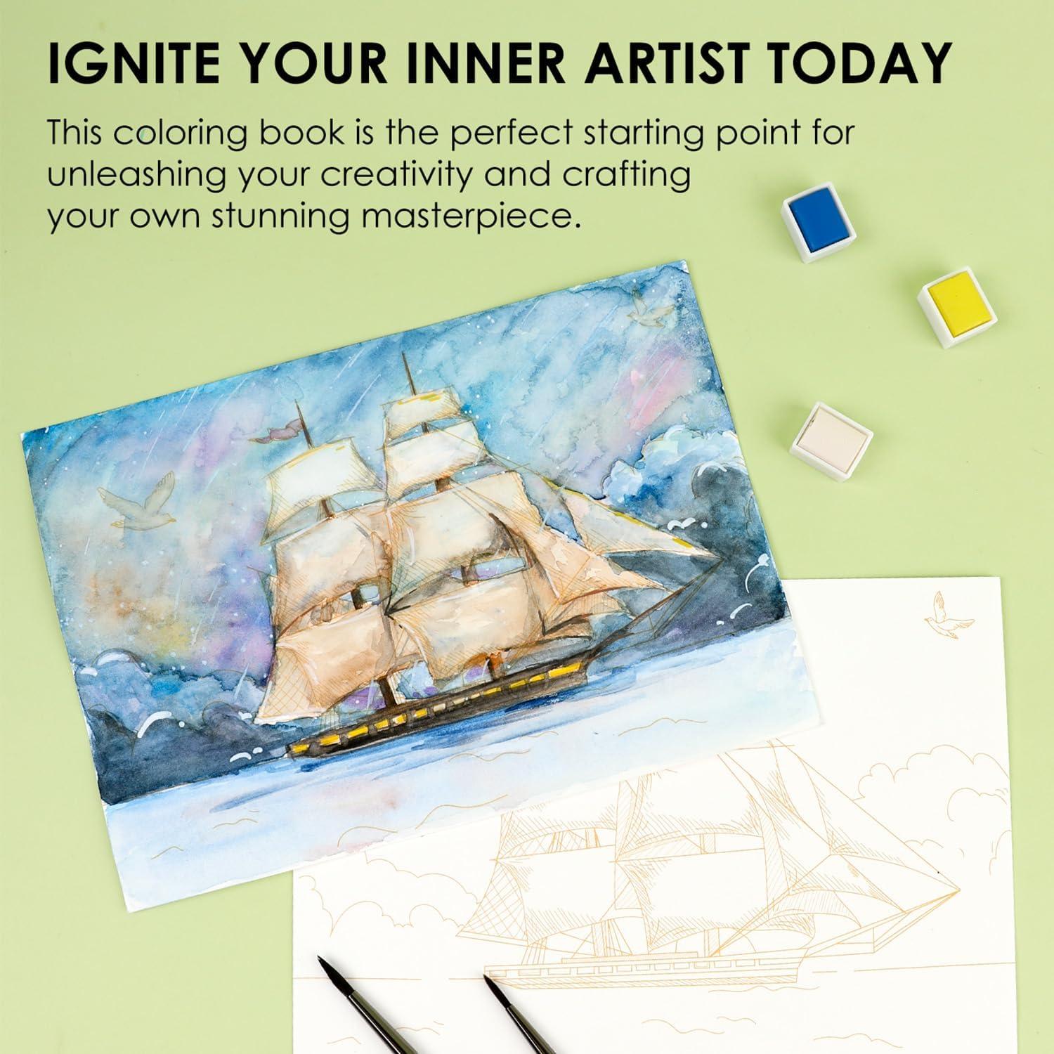 imageGrabie Watercolor Coloring Book 15 Sheets Art Pad A5 83 x 58 Cotton Watercolor Book for AdultsFloralLandscape