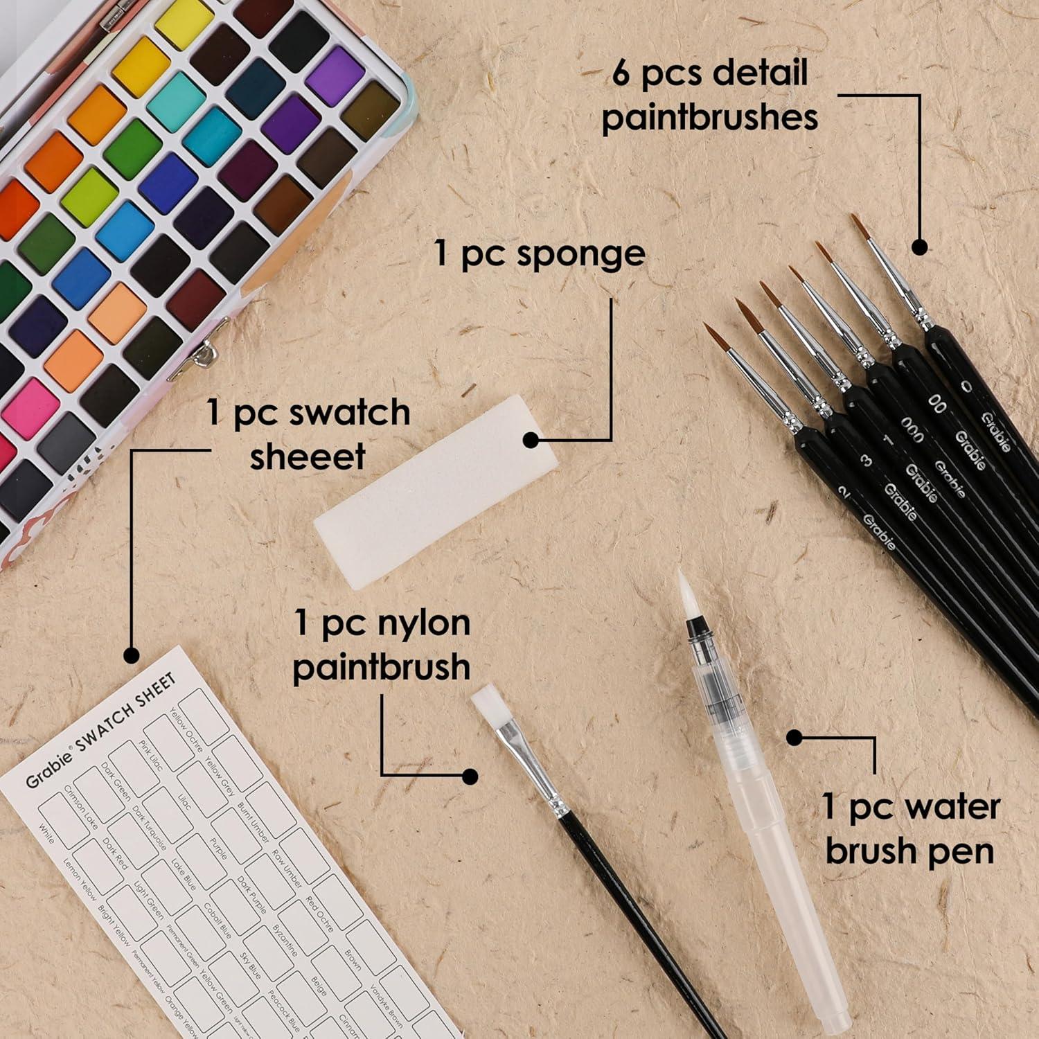 imageGrabie Watercolor Paint Set 50 Colors in Portable Box with Water Color Pallet Watercolor Papers and Brushes Ideal for Adults Artists and Hobbyists