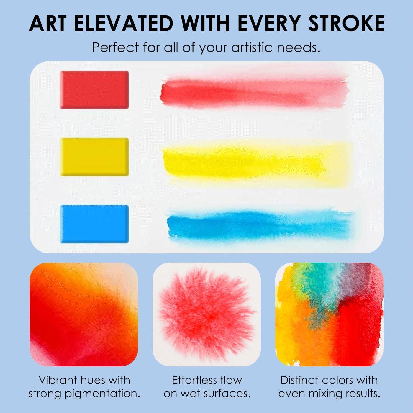 imageGrabie Watercolor Paint Set 56 Colors Handheld Watercolor Paint with Water Brush Pen Palette and Removable Sponge Portable Watercolor Set for Artist Beginner and Professional