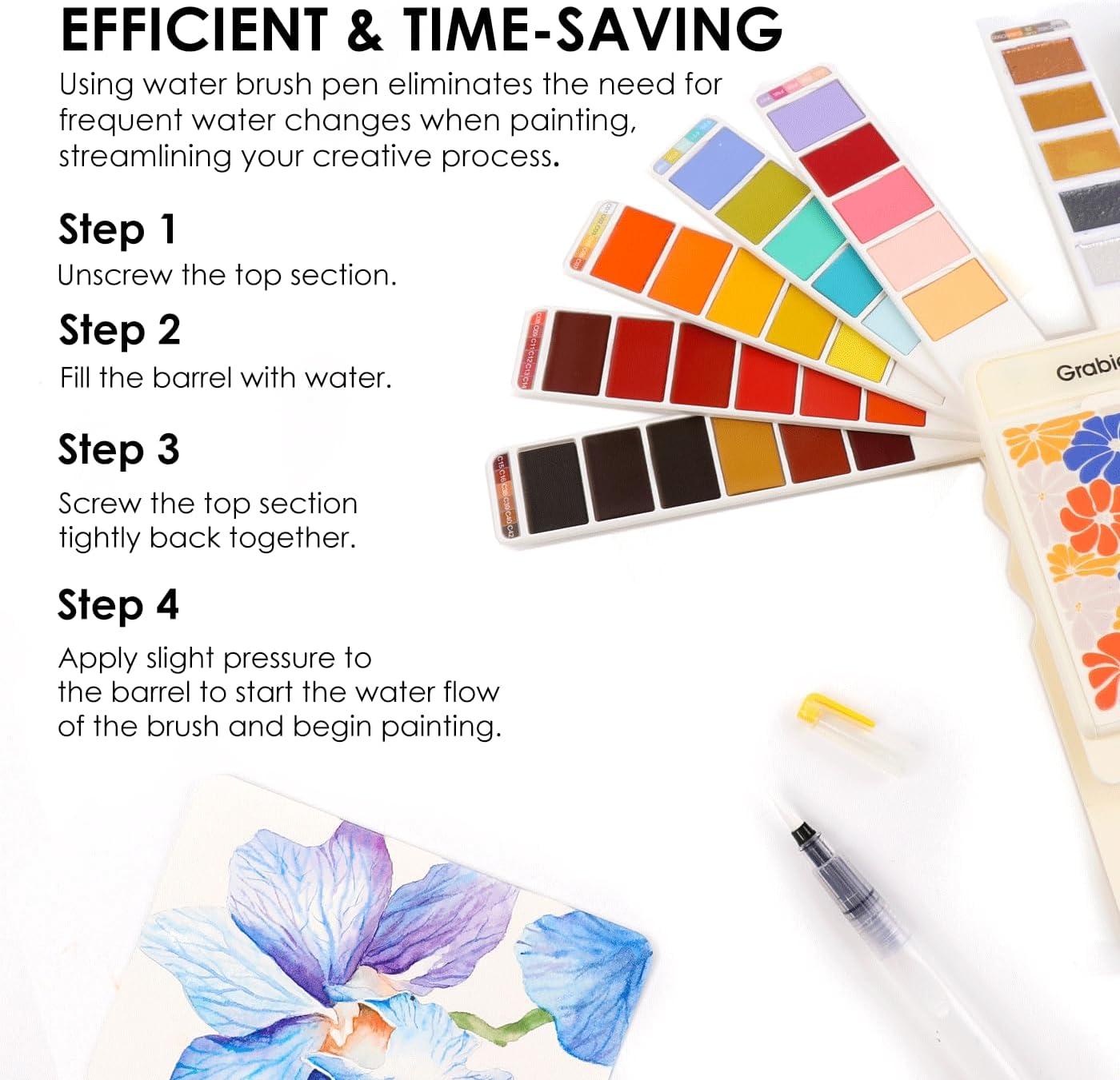 imageGrabie Watercolor Paint Set 56 Colors Handheld Watercolor Paint with Water Brush Pen Palette and Removable Sponge Portable Watercolor Set for Artist Beginner and Professional