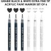 imageGrabie Black ampamp White Extra Fine Tip Acrylic Paint Marker Set 6 Pack 07mm Acrylic Paint Pens for Highlights and Fine Details on Drawings Rock Painting Glass Canvas Wood White Highlight MarkersBlack  White