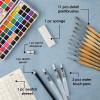 imageGrabie Watercolor Paint Set 100 Colors in Portable Box with Water Brush Pens Drawing Pencil Miniature Paint Brushes and Watercolor Papers Perfect Starter Kit for Painting