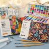 imageGrabie Watercolor Paint Set 100 Colors in Portable Box with Water Brush Pens Drawing Pencil Miniature Paint Brushes and Watercolor Papers Perfect Starter Kit for Painting