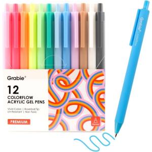 imageGrabie Acrylic Gel Pens 06mm Fine Point Retractable Gel Pens for Journaling Note Taking Pack of 12