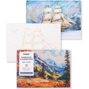 imageGrabie Watercolor Coloring Book 15 Sheets Art Pad A5 83 x 58 Cotton Watercolor Book for AdultsFloralLandscape