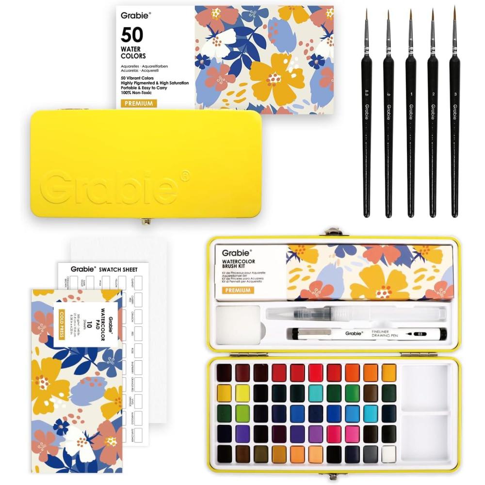 imageGrabie 50 Colors Watercolor Paint Set Detail Paint Brush Included Watercolor Paints Painting Sets Art Supplies for Painting Travel Watercolor Set Amateur Hobbyists50 ColorsPremium