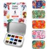 imageGrabie Pocket Watercolor Set60 Colors Travel Watercolor Paint Bulk Art Supplies for Painting Great Watercolor Set for Artists Amateur Hobbyists and Painting5 Sets Value Bundle