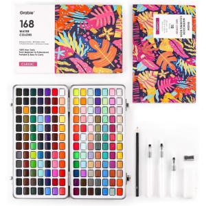 imageGrabie 50 Colors Watercolor Paint Set Detail Paint Brush Included Watercolor Paints Painting Sets Art Supplies for Painting Travel Watercolor Set Amateur Hobbyists168 Colors