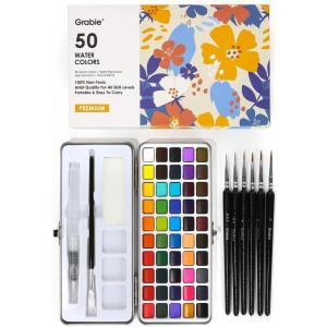 imageGrabie 50 Colors Watercolor Paint Set Detail Paint Brush Included Watercolor Paints Painting Sets Art Supplies for Painting Travel Watercolor Set Amateur Hobbyists50 Colors