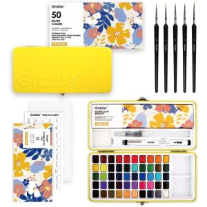 imageGrabie 50 Colors Watercolor Paint Set Detail Paint Brush Included Watercolor Paints Painting Sets Art Supplies for Painting Travel Watercolor Set Amateur Hobbyists50 ColorsPremium