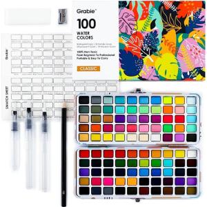 imageGrabie 50 Colors Watercolor Paint Set Detail Paint Brush Included Watercolor Paints Painting Sets Art Supplies for Painting Travel Watercolor Set Amateur Hobbyists100 Colors