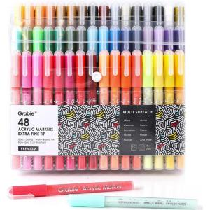 imageGrabie Black ampamp White Extra Fine Tip Acrylic Paint Marker Set 6 Pack 07mm Acrylic Paint Pens for Highlights and Fine Details on Drawings Rock Painting Glass Canvas Wood White Highlight Markers48 Colors Extra Fine Tip Acrylic Markers
