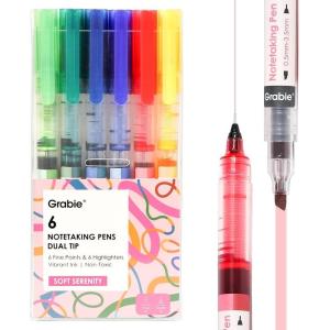 imageGrabie Dual Tip Notetaking Pens 35mm Chisel  05mm Needle Dual Tip Highlighter Markers for Journaling Colored Pens for Note Taking and Adult Coloring Books 2 value packSoft Serenity