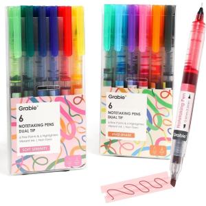 imageGrabie Dual Tip Notetaking Pens 35mm Chisel  05mm Needle Dual Tip Highlighter Markers for Journaling Colored Pens for Note Taking and Adult Coloring Books 2 value pack2 value pack