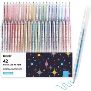 imageGrabie Jumbo Glitter Gel Ink Pen Set Of 18 Metallic Vibrant Sparkle Gel Pens for Coloring Sparkle Markers Glitter Pens for Adults 18 Colors Jumbo Gel Pens42 Colors Retractable Glitter Gel Ink Pens