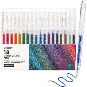 imageGrabie Jumbo Glitter Gel Ink Pen Set Of 18 Metallic Vibrant Sparkle Gel Pens for Coloring Sparkle Markers Glitter Pens for Adults 18 Colors Jumbo Gel Pens18 Colors Retractable Glitter Gel Ink Pens New
