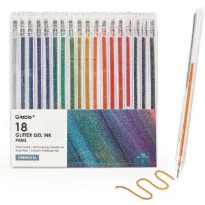 imageGrabie Jumbo Glitter Gel Ink Pen Set Of 18 Metallic Vibrant Sparkle Gel Pens for Coloring Sparkle Markers Glitter Pens for Adults 18 Colors Jumbo Gel Pens18 Colors Capped Glitter Gel Pens