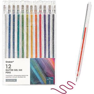 imageGrabie Jumbo Glitter Gel Ink Pen Set Of 18 Metallic Vibrant Sparkle Gel Pens for Coloring Sparkle Markers Glitter Pens for Adults 18 Colors Jumbo Gel Pens12 Colors Capped Glitter Gel Ink Pens
