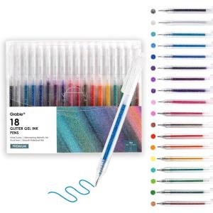 imageGrabie Jumbo Glitter Gel Ink Pen Set Of 18 Metallic Vibrant Sparkle Gel Pens for Coloring Sparkle Markers Glitter Pens for Adults 18 Colors Jumbo Gel Pens18 Colors Retractable Glitter Gel Ink Pens