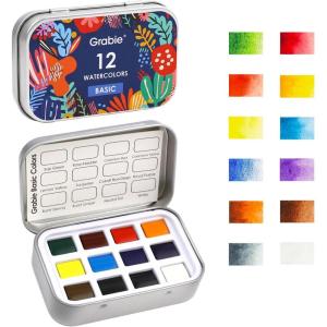 imageGrabie Pocket Watercolor Set60 Colors Travel Watercolor Paint Bulk Art Supplies for Painting Great Watercolor Set for Artists Amateur Hobbyists and PaintingEssential Color